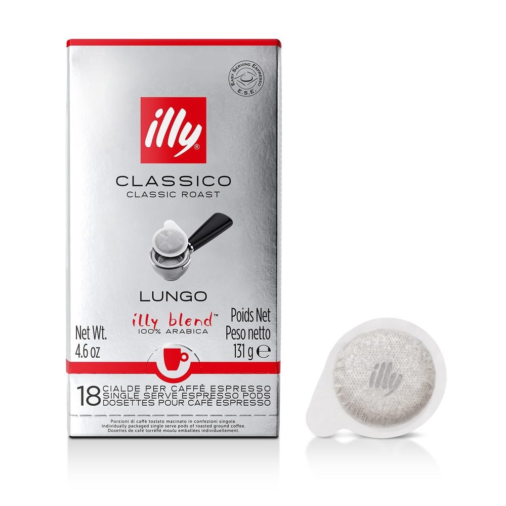 illy E.S.E. Coffee - Single-Serve Coffee Capsules & Pods - Classico Lungo Medium Roast - Notes Of Caramel, Orange Blossom & Jasmine - For E.S.E Coffee Machines - Extraordinary Aroma & Body  18 Count