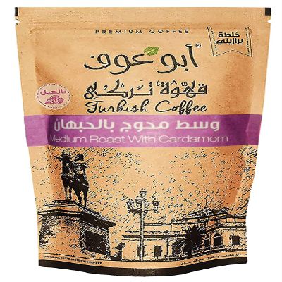 Abu Auf AbuAuf Oriental Original Turkish Coffee Cafe Arabic Arabian Arabica Ground Roasted Mud Coffee Medium Roast Blend (Medium Roast With Cardamom 7.05 oz / 200 gm)