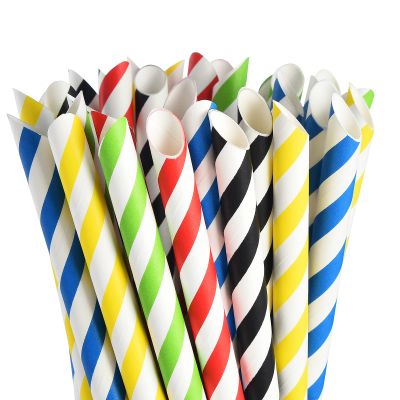 ALINK Paper Boba Straws, 4-Layer Heavy Duty, 12mm Extra Wide Biodegradable Striped Jumbo Smoothie Straws for Bubble Tea, Tapioca Pearls - Pack of 50