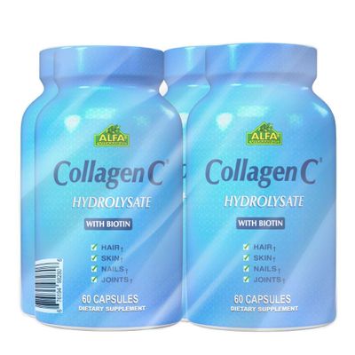 CollagenC Hydrolysate - Collagen Capsules 4 Pack with Biotin & Vitamin C - 60 Capsules per Bottle for Skin, Hair, Nails, Immune & Joint Support - 4 Pack