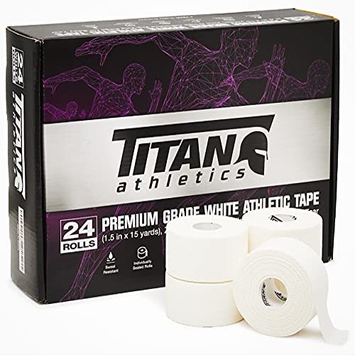 24 Pack White Athletic Tape (45ft Rolls) - Athletes Trainers Injuries & First Aid - Premium Medical Sports Tape - Wrap & Support Ankles & Wrists - Easy Tear Design with Zinc Oxide & No Sticky Residue