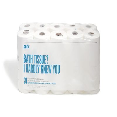 Staples Perk 1-Ply Toilet Paper, Septic Safe Tissue Rolls, 1,000-Sheets Per Roll, 20-Pack, White