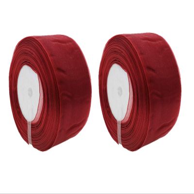 1 Inch Organza Ribbon 100 Yards (2 Rolls) Sheer Ribbon for Party Decoration Gift Wrapping Crafts (25033 Wine Red, 1 in)