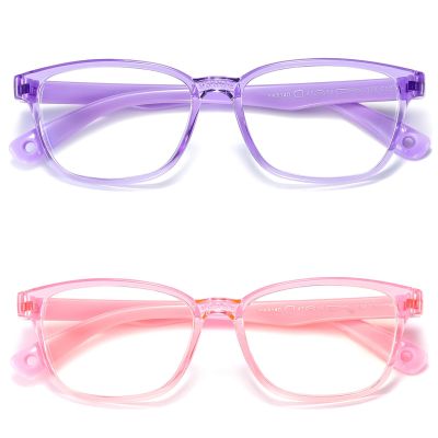 AHXLL Kids Blue Light Blocking Glasses 2 Pack, Anti Eyestrain & UV Protection, Computer Gaming TV Phone Glasses for Boys Girls Age 3-9 (Transparent Purple+ Transparent Pink)