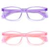 AHXLL Kids Blue Light Blocking Glasses 2 Pack, Anti Eyestrain & UV Protection, Computer Gaming TV Phone Glasses for Boys Girls Age 3-9 (Transparent Purple+ Transparent Pink) view 1