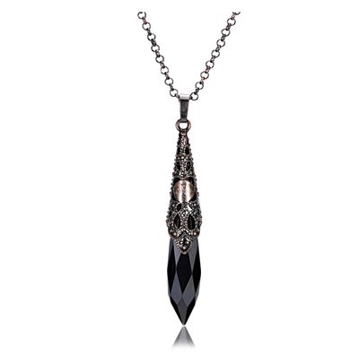 Jovivi Natural Black Obsidian Healing Crystal Necklace Bronze Flower Wrapped Facted Gemstone Pointed Pendant Pendulum for Reiki Divination Wicca Balancing