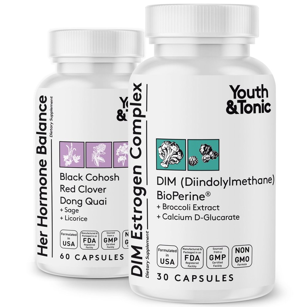 Youth & Tonic DIM Supplement for Women  Estrogen Metabolism & Hormonal Support  Menopause, Perimenopause & Premenopausal Bundle, 90 Capsules
