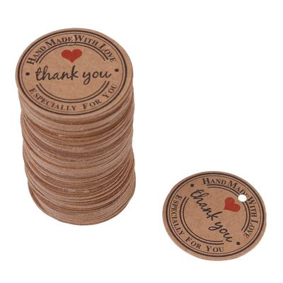 100Pcs Handmade Love Gift Tags Round Painted Handmade Gift Tags Kraft Gift Tags for Wedding Christmas Hanging Decor(Than You with Heart)