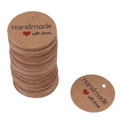 100Pcs Handmade Love Gift Tags Round Painted Handmade Gift Tags Kraft Gift Tags for Wedding Christmas Hanging Decor(Handmade with Love)
