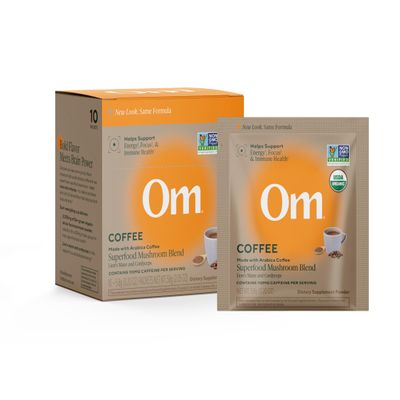 OM MUSHROOM SUPERFOOD Instant Coffe  Organic Arabica with Lions Mane, Cordyceps, Reishi, Turkey Tail & Ginkgo Biloba  Supports Energy, Focus & Mental Clarity  Single Serve Pack (10 Count)