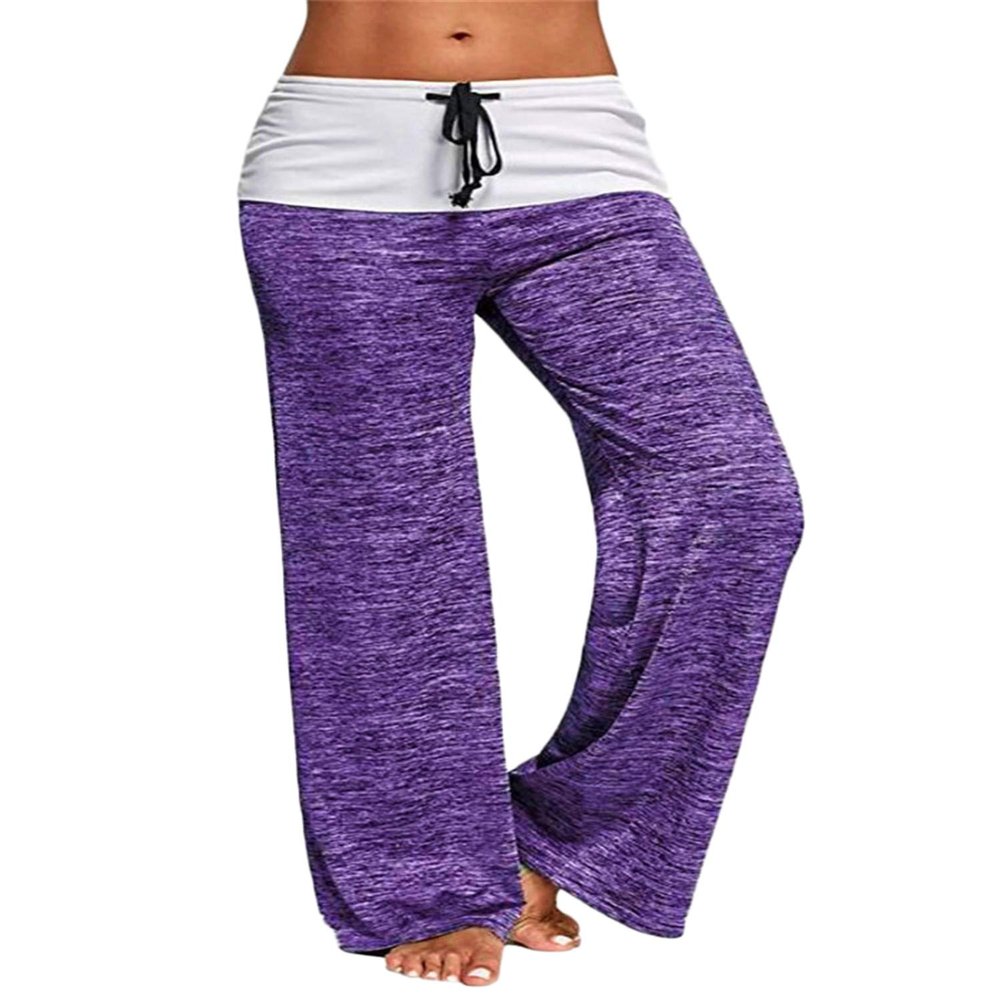 Andongnywell Women Casual Yoga Pant Wide Legs Pants Purple