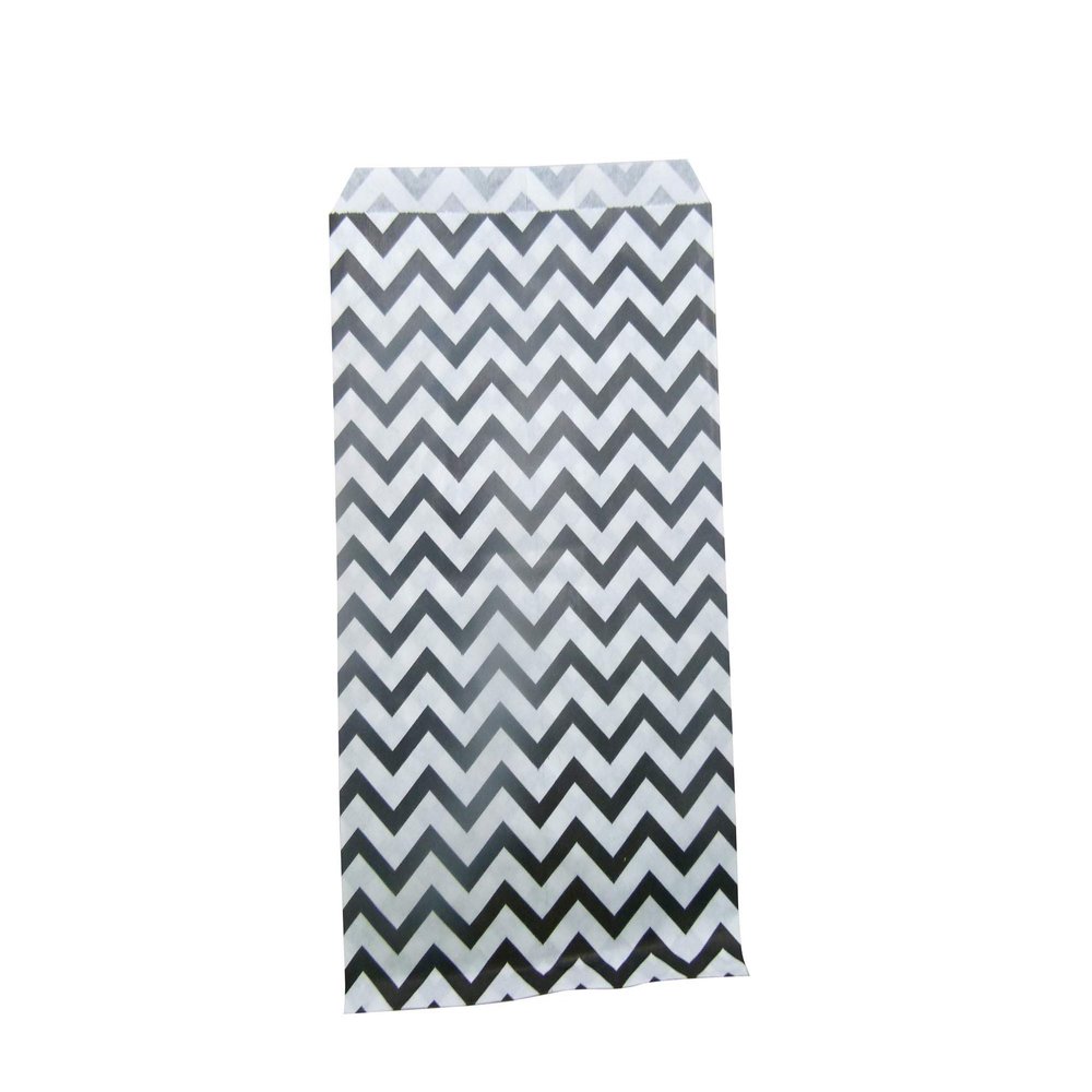 100 Qty 4" x 6" Decorative Flat Paper Gift Bags - Black Chevron Pattern on White Kraft Bags - for Sales/Treats/Parties Cookies/Gifts - N'icePackaging