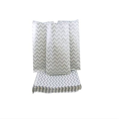 100 Qty 6" x 9" Decorative Flat Paper Gift Bags - Silver Chevron Pattern on White Kraft Bags - for Sales/Treats/Parties Cookies/Gifts - N'icePackaging