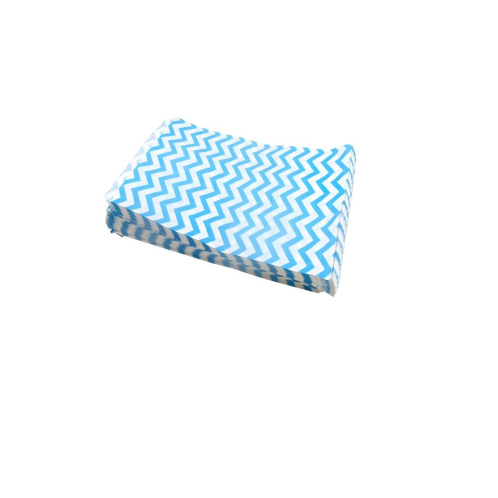 100 Qty 5" x 7" Decorative Flat Paper Gift Bags - Blue Chevron Pattern on White Kraft Bags - for Sales/Treats/Parties Cookies/Gifts - N'icePackaging