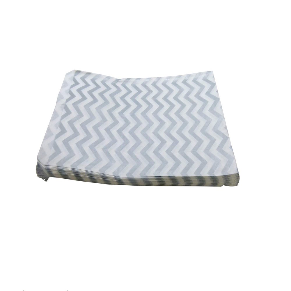 100 Qty 5" x 7" Decorative Flat Paper Gift Bags - Silver Chevron Pattern on White Kraft Bags - for Sales/Treats/Parties Cookies/Gifts - N'icePackaging