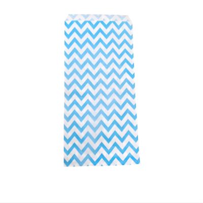 100 Qty 4" x 6" Decorative Flat Paper Gift Bags - Blue Chevron Pattern on White Kraft Bags - for Sales/Treats/Parties Cookies/Gifts - N'icePackaging