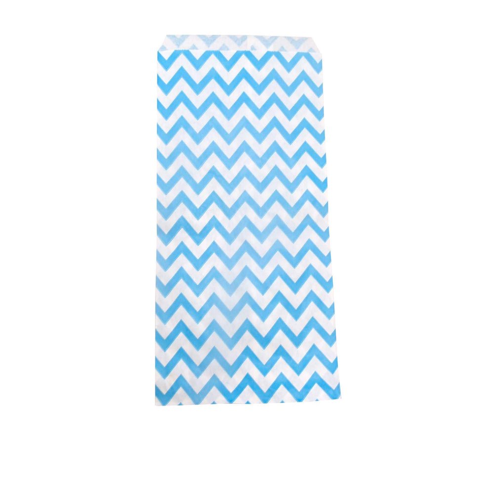 100 Qty 4" x 6" Decorative Flat Paper Gift Bags - Blue Chevron Pattern on White Kraft Bags - for Sales/Treats/Parties Cookies/Gifts - N'icePackaging