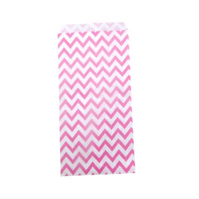 100 Qty 4" x 6" Decorative Flat Paper Gift Bags - Pink Chevron Pattern on White Kraft Bags - for Sales/Treats/Parties Cookies/Gifts - N'icePackaging