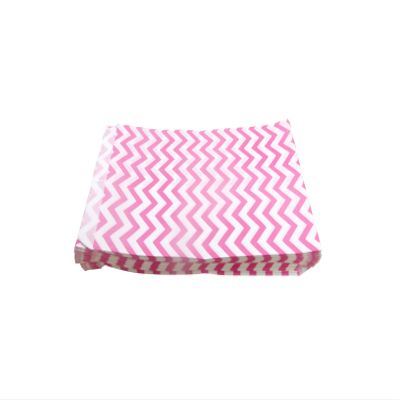 100 Qty 5" x 7" Decorative Flat Paper Gift Bags - Pink Chevron Pattern on White Kraft Bags - for Sales/Treats/Parties Cookies/Gifts - N'icePackaging