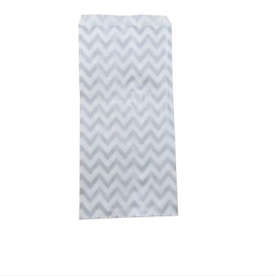 100 Qty 4" x 6" Decorative Flat Paper Gift Bags - Silver Chevron Pattern on White Kraft Bags - for Sales/Treats/Parties Cookies/Gifts - N'icePackaging