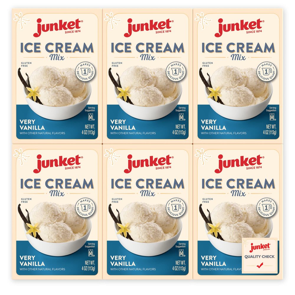 Junket Vanilla Ice Cream Mix: Old Fashioned Homemade Ice Cream for Ice Cream Maker or Hand Stir - Just Add Milk and Cream, Chill, and Enjoy. Quick and Easy! 4 oz Box (Pack of 6)