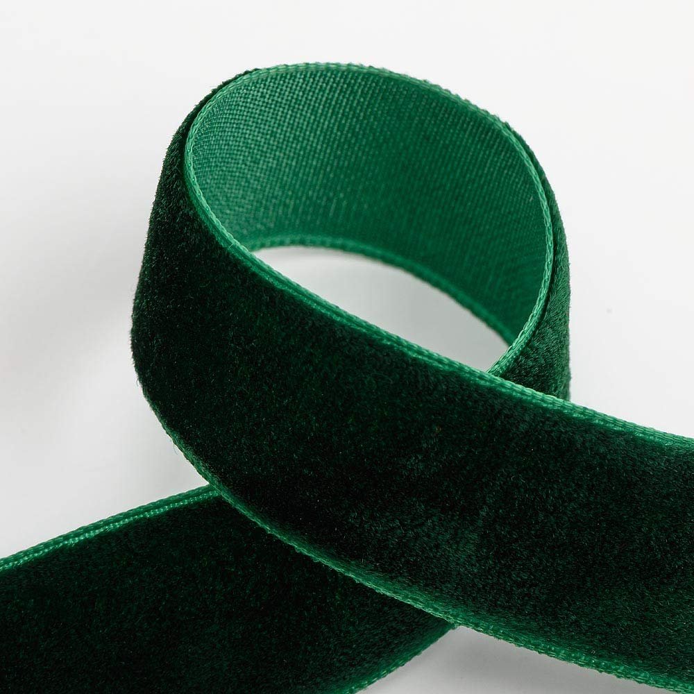 Italian Options Velvet Ribbon, Luxury, Single-Face Velvet Ribbon for Crafting, Christmas, Bows, Hair, Cakes, Weddings, Ornaments, Gift Wrapping, Flowers, 25mm x 10 Metre Roll, Bottle Green