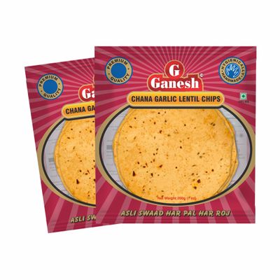 Ganesh Chana Garlic Poppadum Chips, Pack of 2, 30 Pcs, 14 Oz (400g)
