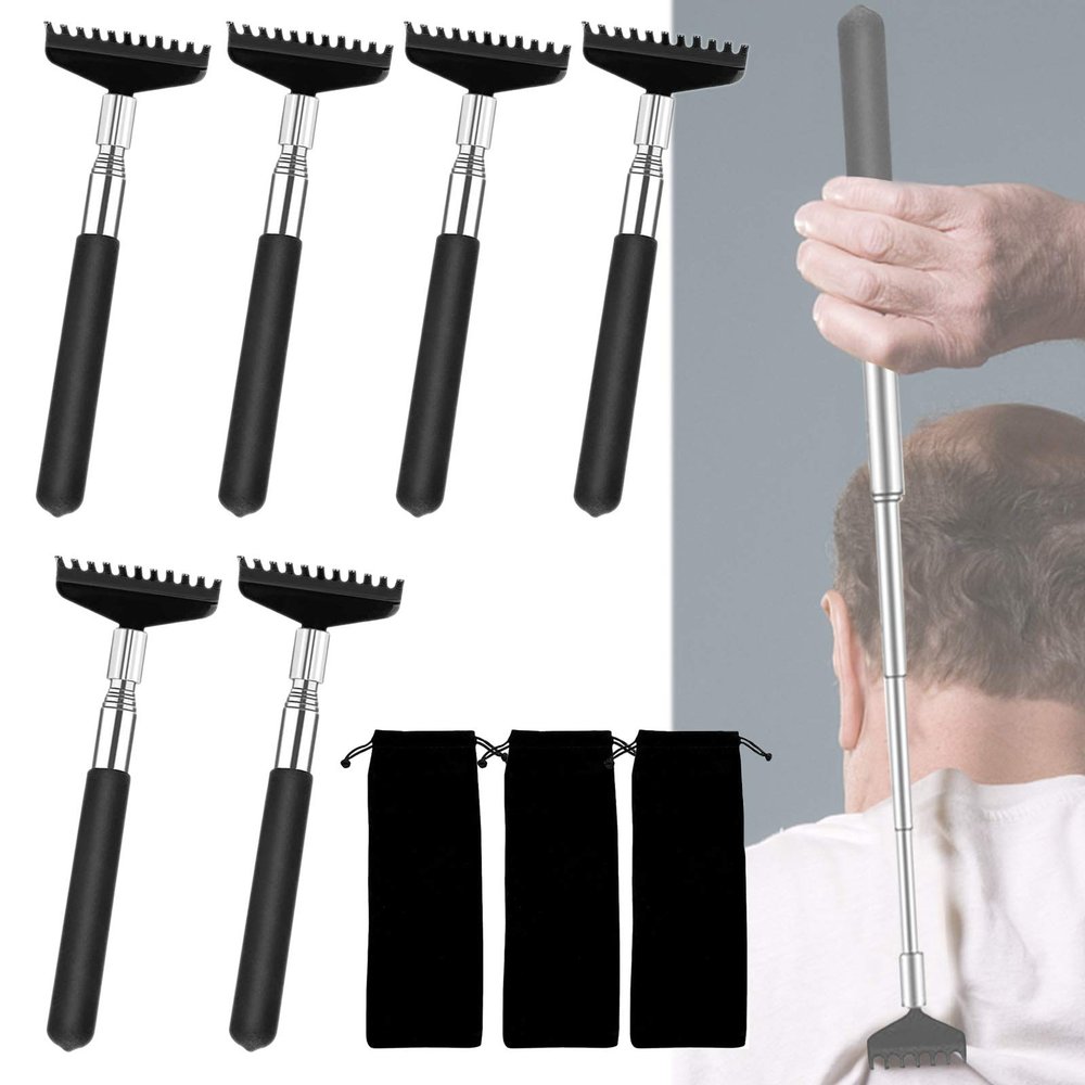 6Pcs Back Scratcher, Extendable Back Scratchers for Adults, Oversized Portable Stainless Steel Telescoping Back Scratcher Tool with Canvas Carrying Bag