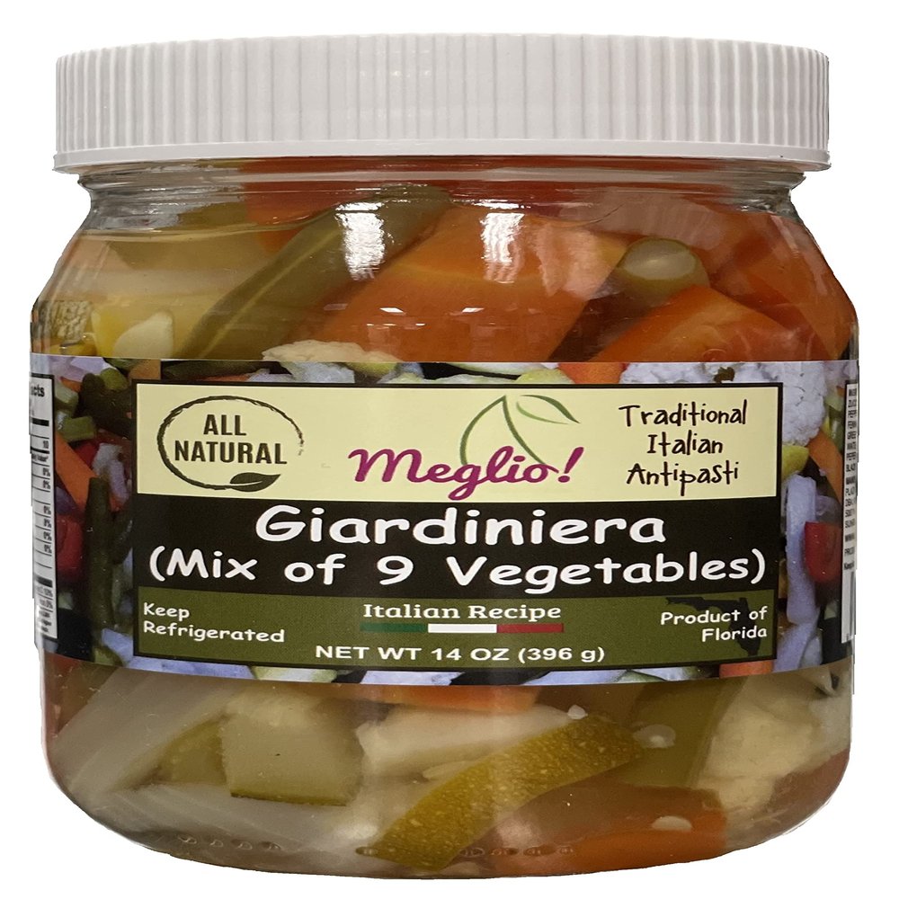 Giardiniera (Mix of 9 Vegetables) - Italian Appetizer, Pickles, Antipastos, Vegetables, All Natural