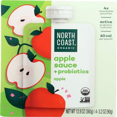 North Coast Organic Apple Sauce + Probiotics - Case of 6 - 4/3.2 OZ