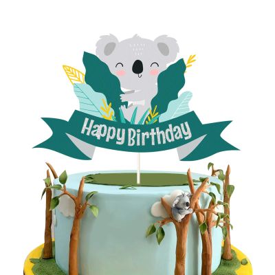 Glitter Koala Happy Birthday Cake Topper,Wild Animal Theme for Baby Shower Birthday Party Decorations Supplies