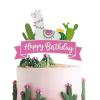 Glitter Llama Cactus Happy Birthday Cake Topper, Mexican Fiesta Theme for Baby Shower or kids Birthday Party Decor Supplies view 1