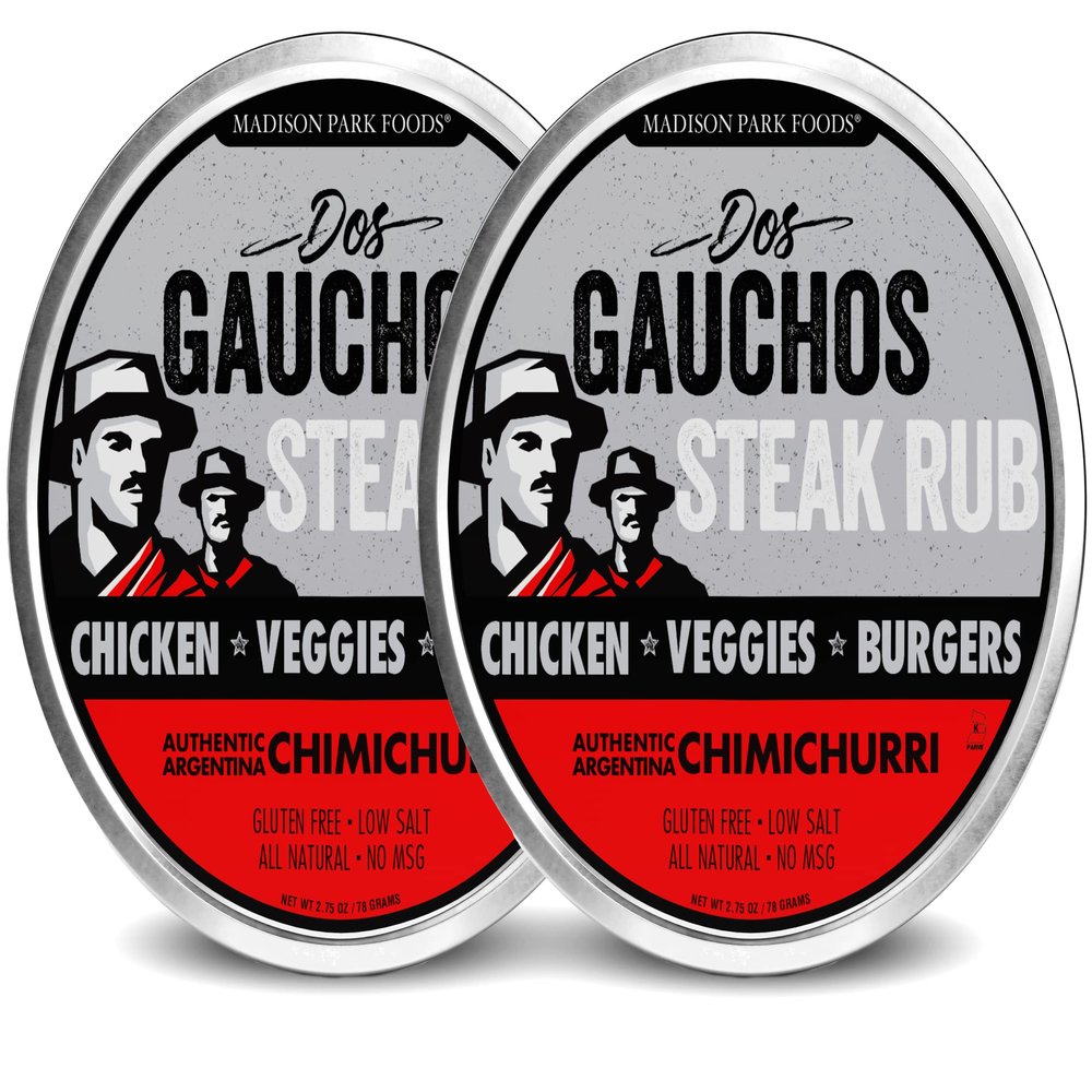 2-Dos Gauchos Argentinian Steak Rub Authentic Chimichurri Dry Spice Blend and Marinade Mix for Grilling, Smoking, Roasting All-Natural, Gluten-Free, Keto, Sugar-Free, Low Sodium, No MSG, 2.75 Ounce Spice Tin