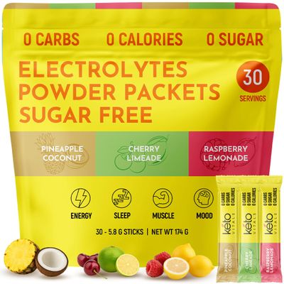 Keto Vitals Tropical Keto Electrolytes Powder No Sugar - Electrolytes with Potassium, Magnesium, Sodium, & Calcium - Sugar Free Electrolyte Powder Packets Drink Mix & Hydration Powder, 30 Servings