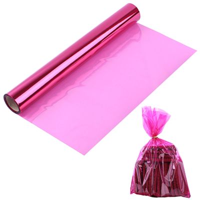 Morepack Valentines Pink Cellophane Wrap Roll, Translucent Pink Cellophane Wrapping Paper, 16 Inch Width x 100 Ft Long Colored Cellophane Rolls for Gift Baskets, DIY Arts Crafts Decoration and More