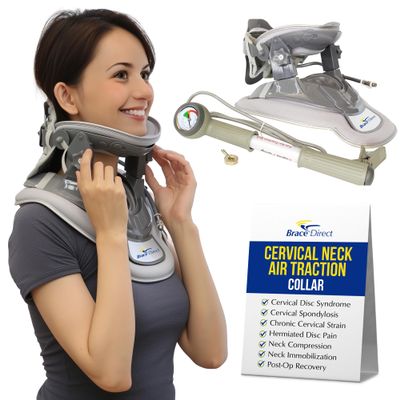 Brace Direct Cervical Neck Air Traction Collar  Home Cervical Decompression Device for Herniated Disc, Pinched Nerve & Spondylosis Relief  Adjustable Portable Spinal Support