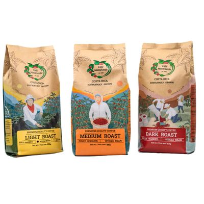 Cafe Monteverde - Light, Medium, Dark Roast - Whole Bean Coffee - Single Origin Costa Rica Arabica Coffee (1 LB) - Set of 3