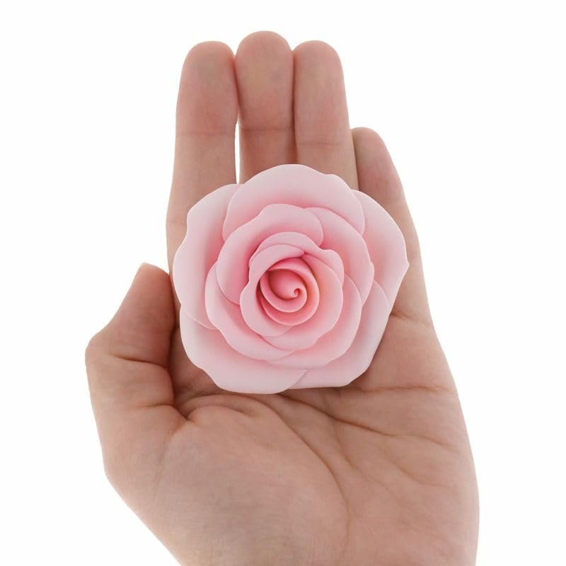 Global Sugar Art Shrub Rose Pink Sugar Cake Flowers, Large Wired, 8 Count by Chef Alan Tetreault
