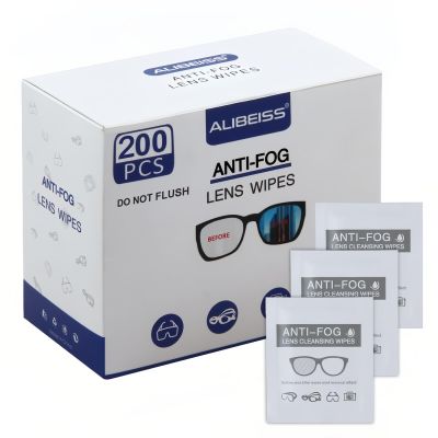 Alibeiss Anti-Fog Lens Wipes Pre-Moistened Anti-Fog Wipes,6" X 5",for Eye Glasses (200 Pack)