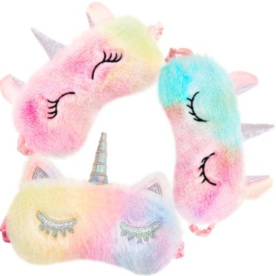 3 Pieces Plush Sleeping Eye Cover Bunny Cat Blindfold Cover Unicorn Sleeping Eye Shade Soft Funny for Kids Girls and Adult Travel (Unicorn Style)