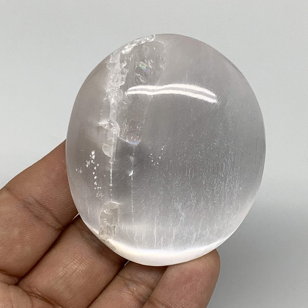 100 Grams, 2.4"x2"x1.1", Natural Untreated Selenite Palm-Stone Crystal, palmstone, Reiki Energy, Collectible, Handmade, Home Decor, B11884