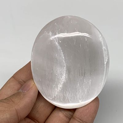 113 Grams, 2.5"x2.1"x1.2", Natural Untreated Selenite Palm-Stone Crystal, palmstone, Reiki Energy, Collectible, Handmade, Home Decor, B11878