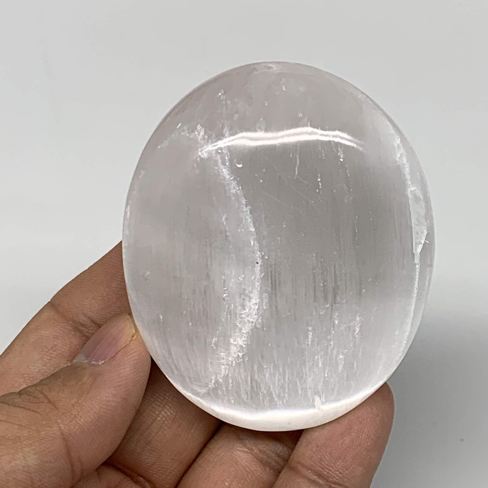 113 Grams, 2.5"x2.1"x1.2", Natural Untreated Selenite Palm-Stone Crystal, palmstone, Reiki Energy, Collectible, Handmade, Home Decor, B11878