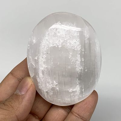 104 Grams, 2.6"x2"x1.1", Natural Untreated Selenite Palm-Stone Crystal, palmstone, Reiki Energy, Collectible, Handmade, Home Decor, B11875