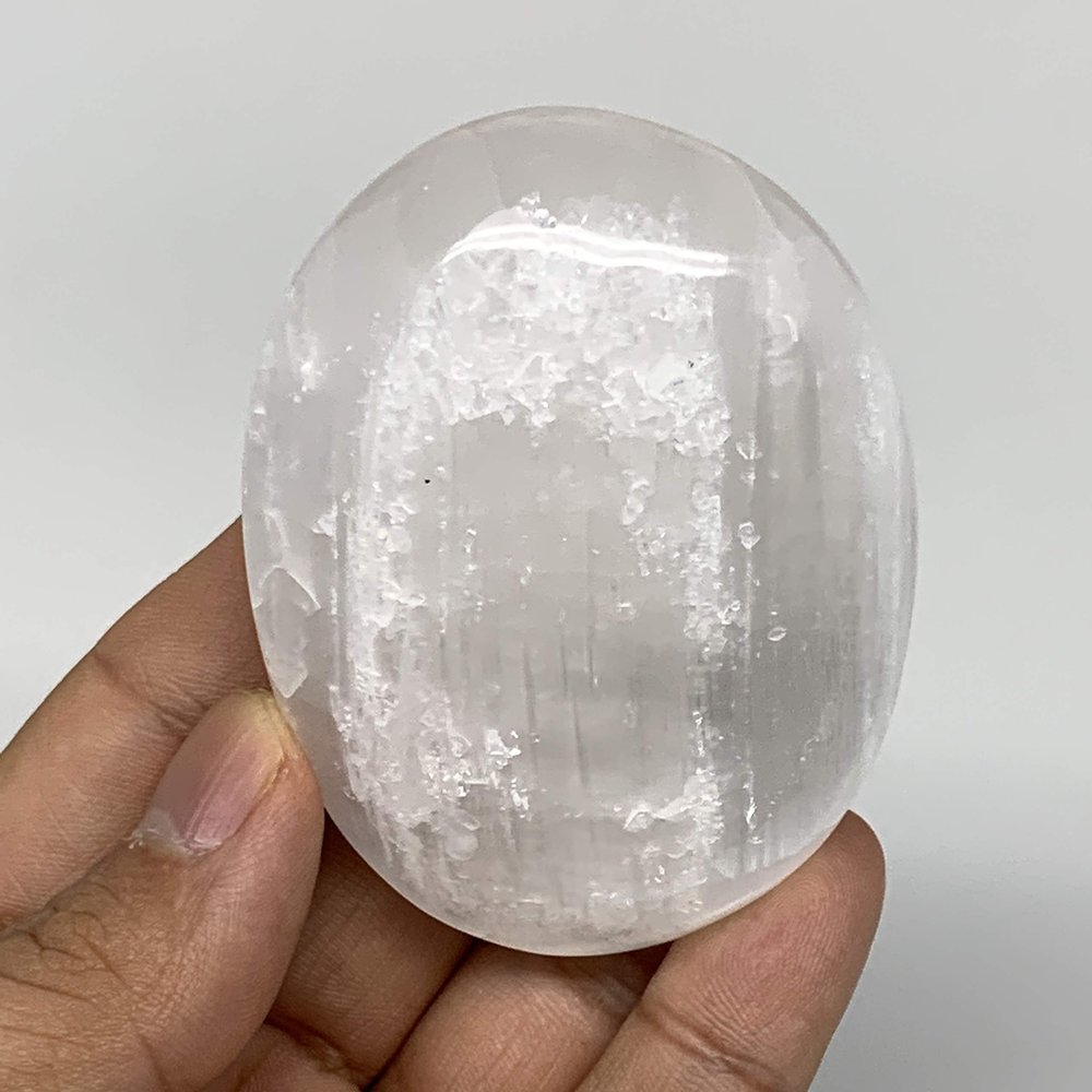 104 Grams, 2.6"x2"x1.1", Natural Untreated Selenite Palm-Stone Crystal, palmstone, Reiki Energy, Collectible, Handmade, Home Decor, B11875
