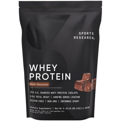 Sports Research Whey Protein - Sports Nutrition Whey Isolate Protein Powder for Lean Muscle Building & Workout Recovery - 5 lb Bag Bulk Protein Powder 25g per Serving - Dutch Chocolate, 60 Servings
