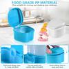 KISEER 2 Pack Colors Denture Bath Case Cup Box Holder Storage Soak Container with Strainer Basket for Travel Cleaning (White and Light Blue) view 3