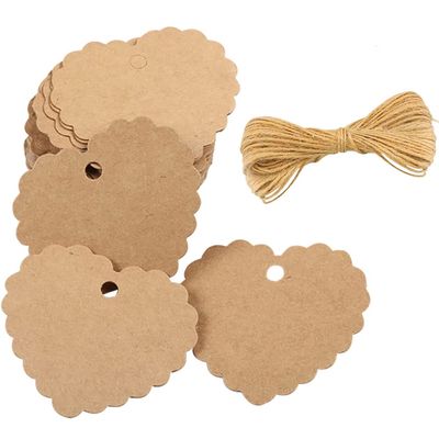 100 Pcs Kraft Paper Tags with String for Wedding Gift Tags with Holes for Price Tags, Gift Wrapping, Hang Tags, DIY Crafts, Mother's Day,Thanksgiving, Christmas, Holiday, Party