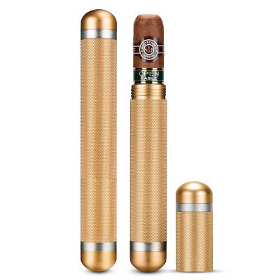 Cigar Tube Black Aluminum Single Cigar Travel Airtight Cigar Case,Gold