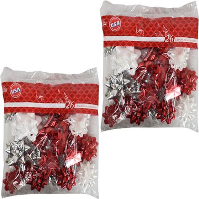 Set of 52 Assorted Peel and Stick Bows - Made in The USA - Measures Between 2.5" and 3.5" Long - Mettalic and Silver (52)
